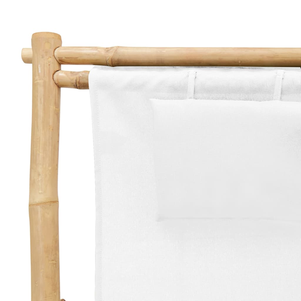 Liegestuhl Bambus und Canvas Cremeweiss